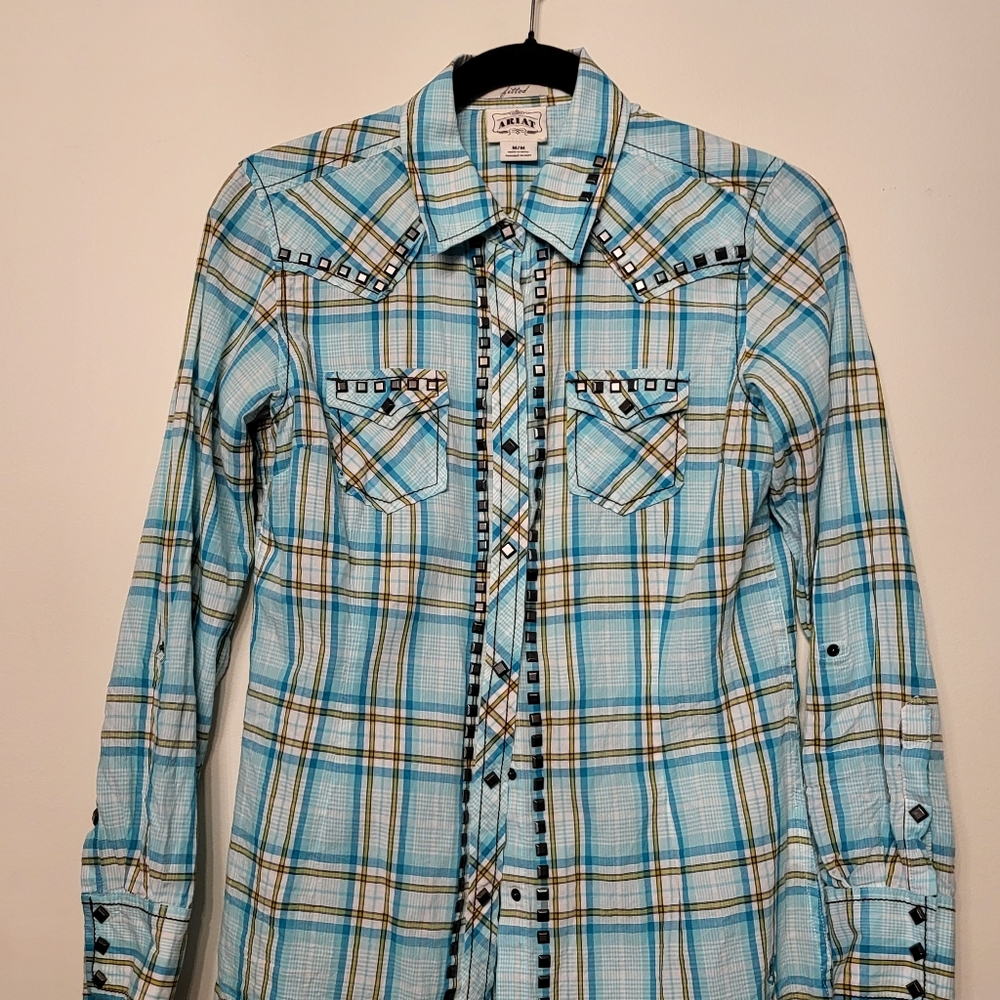 SOLD - Ariat Blue Turqouise Studded Button Down Medium